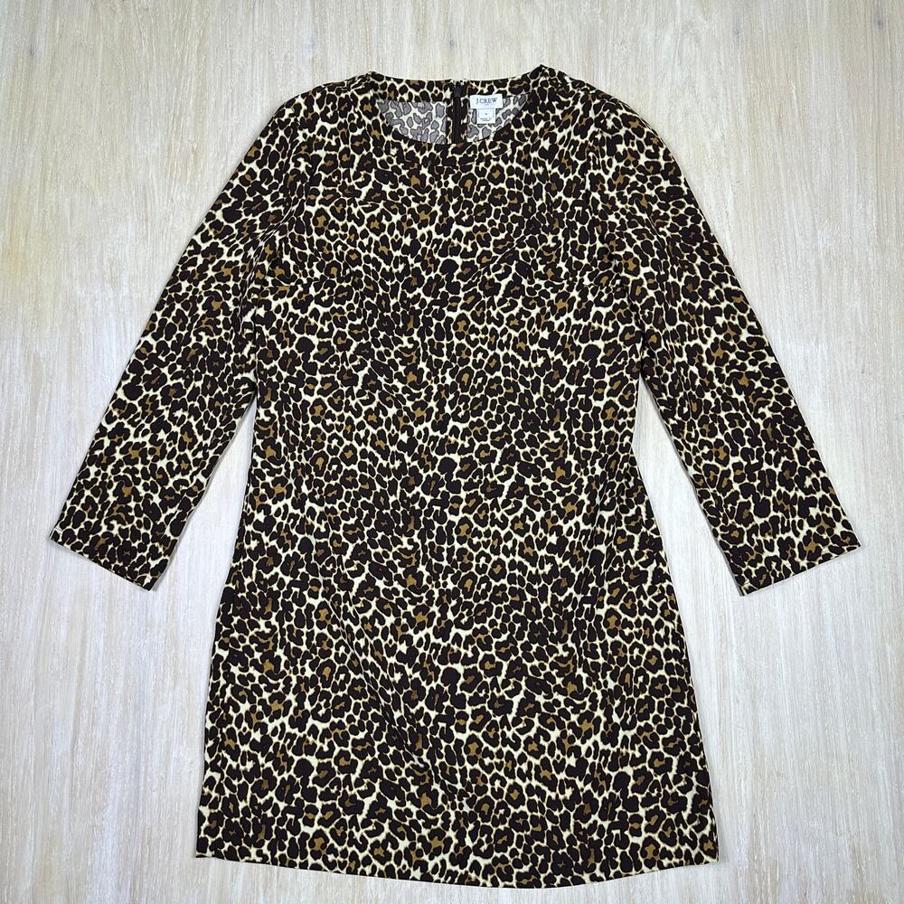 J Crew Leopard Cheetah Animal Print Crepe 3/4 Sleeve Career Casual Shift Dress 4